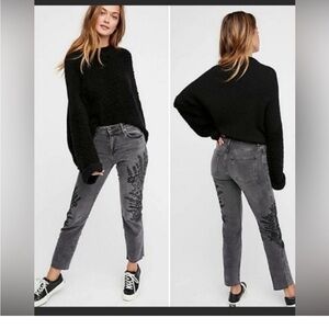 We The Free Charcoal Embroidered Straight Leg Jeans